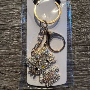 Fashion Jewelry Rhinestone Cat Keychain with Gold Accent NIP